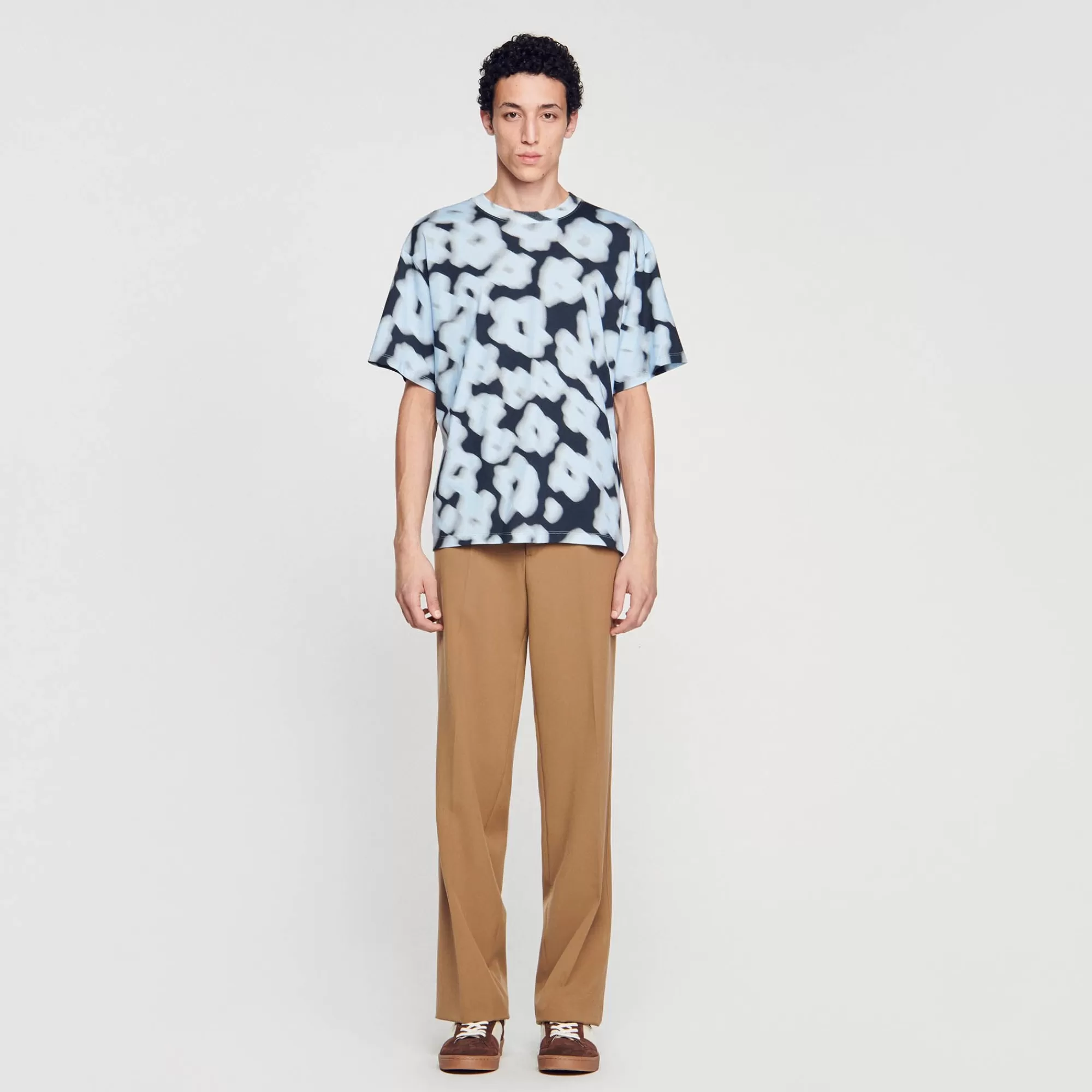 Heren Sandro Katoenen T-shirt Met Zachte Bloemenprint