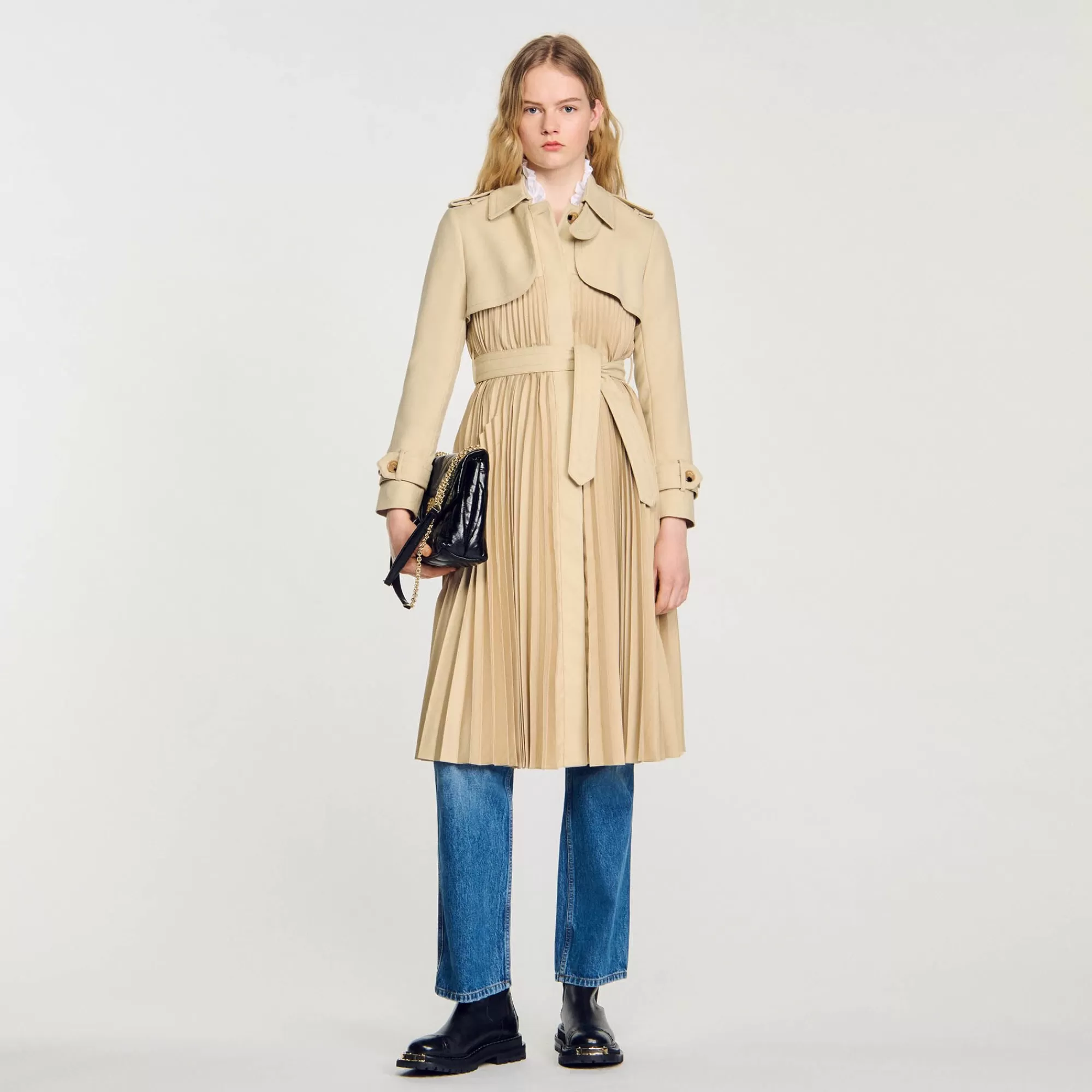 DAMES Sandro Plissé Trenchcoat Met Riem