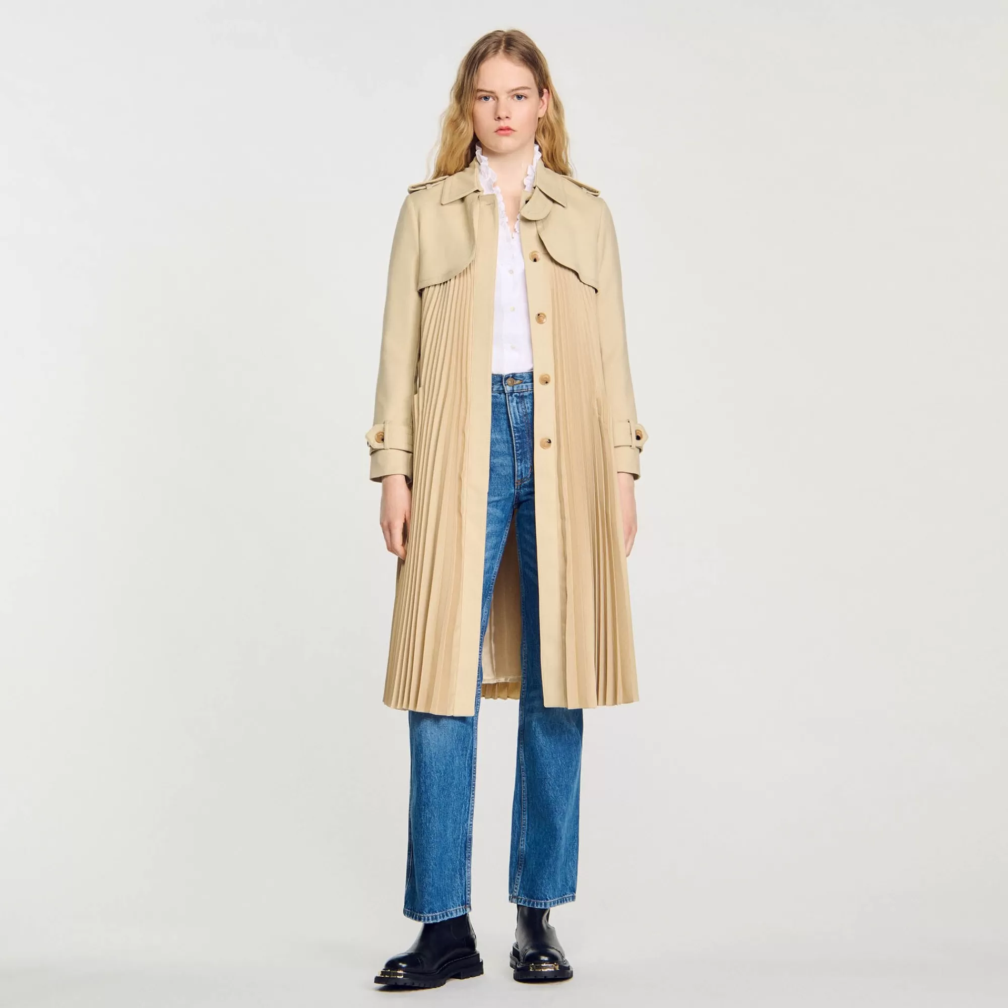 DAMES Sandro Plissé Trenchcoat Met Riem