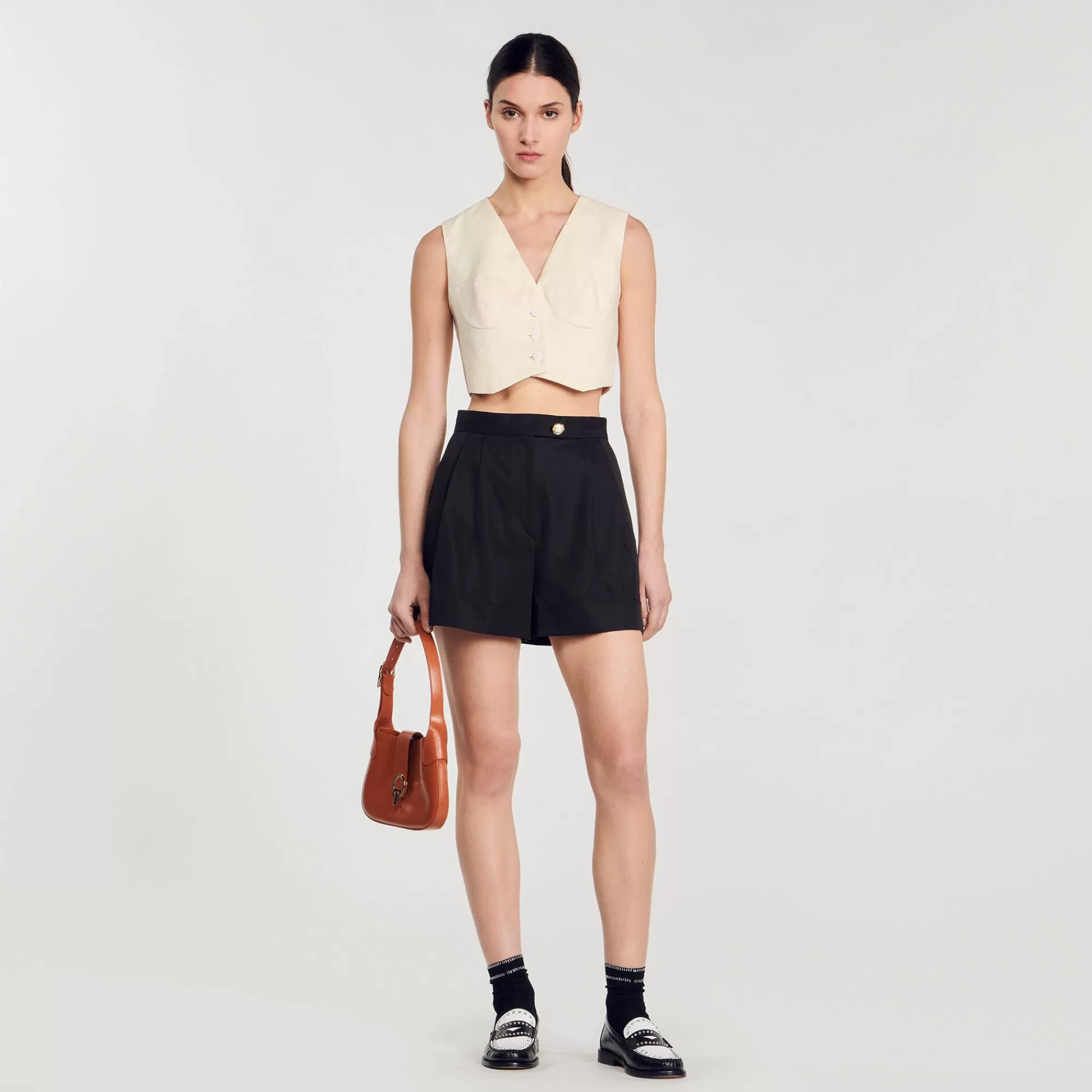 DAMES Sandro Shorts Van Gabardine Stof