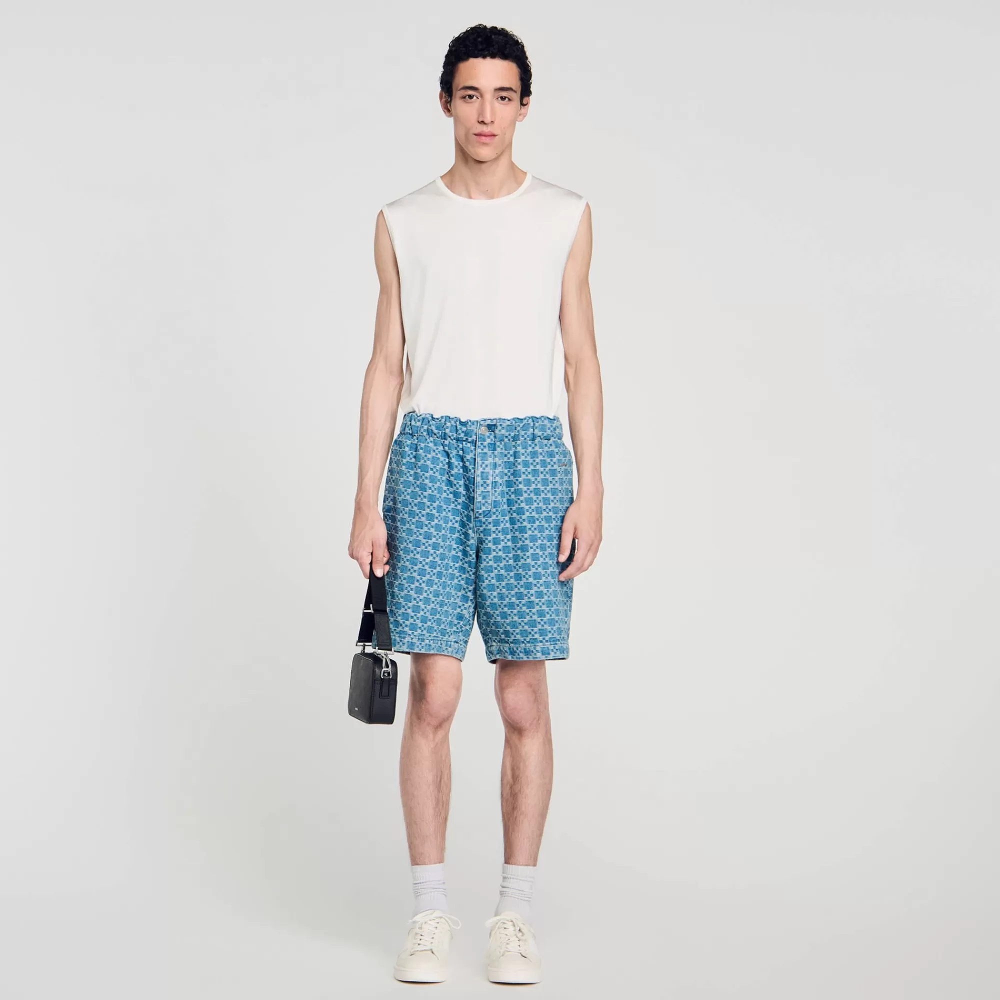 Heren Sandro Square Cross Denim Bermuda Short