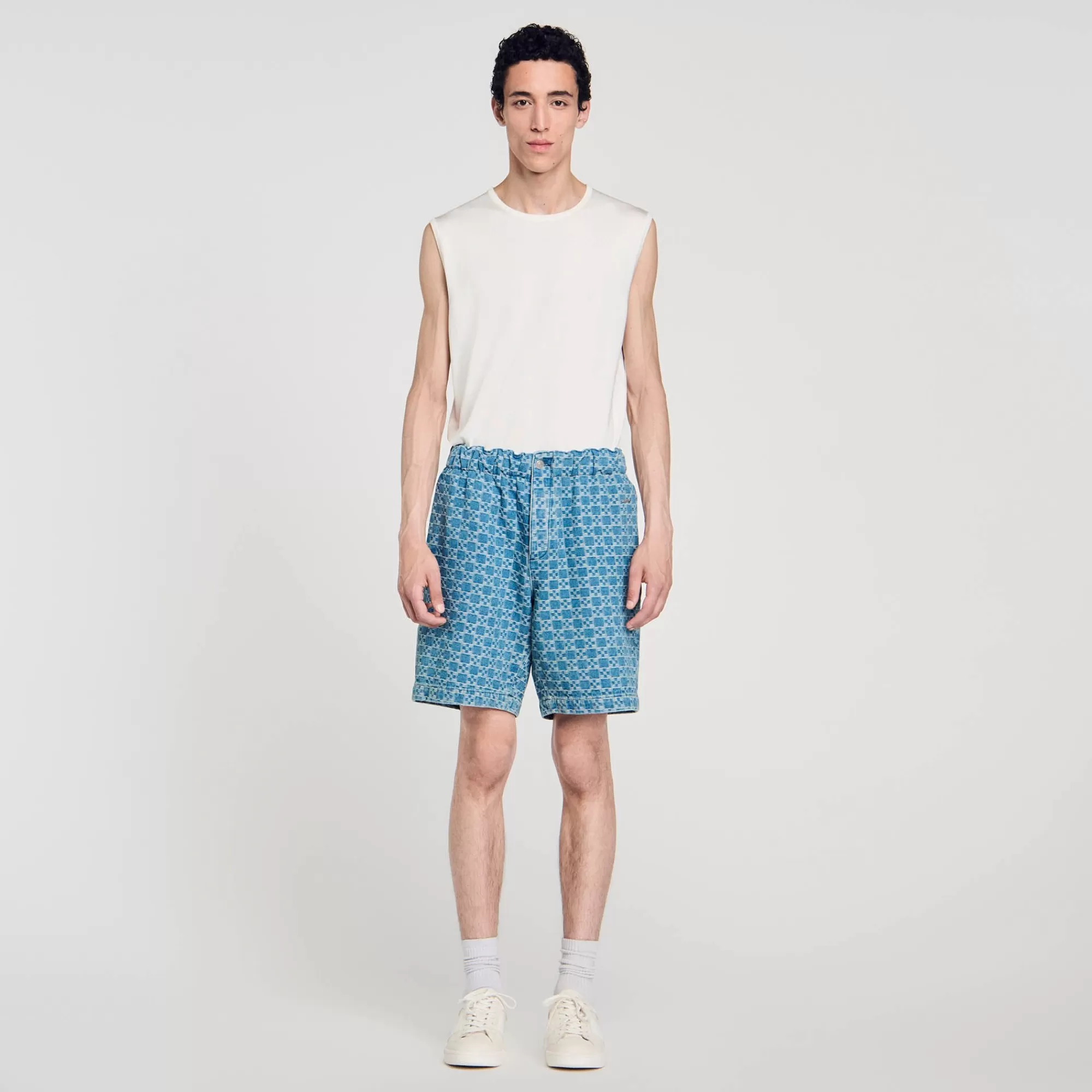 Heren Sandro Square Cross Denim Bermuda Short