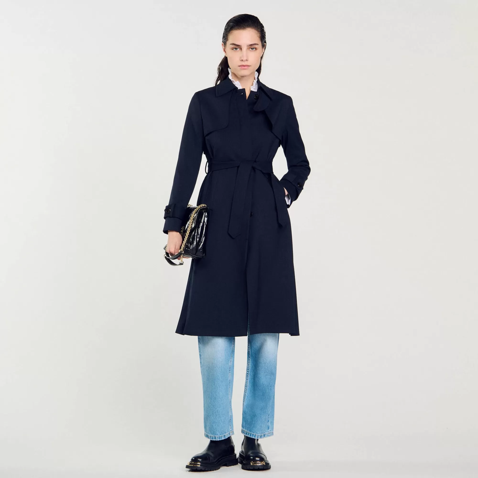 DAMES Sandro Trenchcoat Met Geplooid Inzetstuk