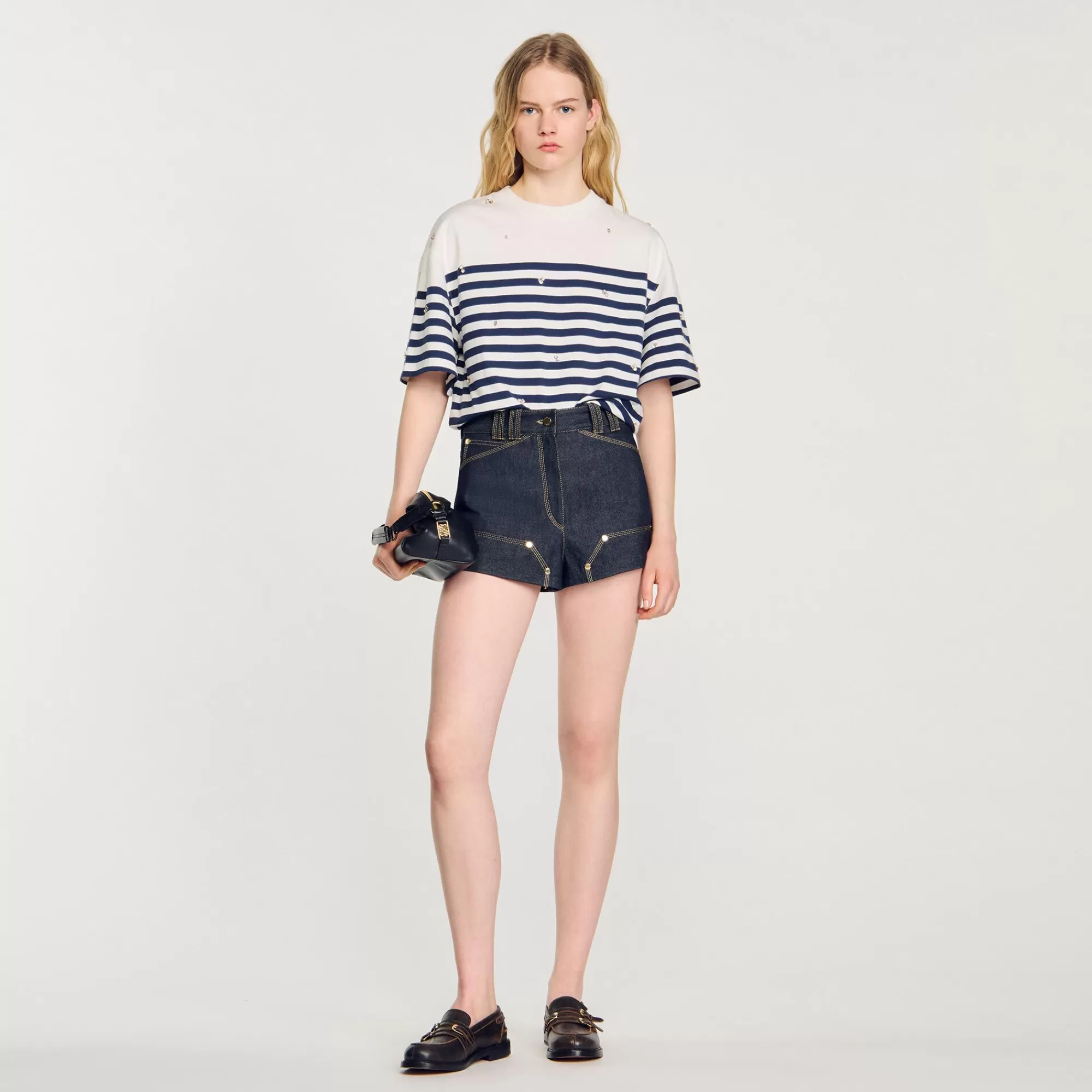 DAMES Sandro T-shirt Maritieme Stijl Met Stras